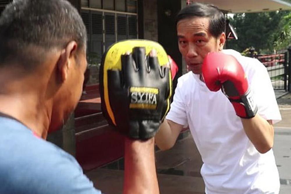 Presiden Jokowi Latihan Tinju Lawan Sang Ajudan
