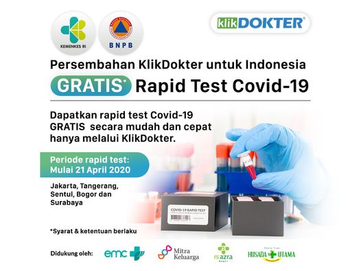 Jadi Mitra Kemenkes RI dan BNPB, KlikDokter Gelar Rapid Test Gratis!